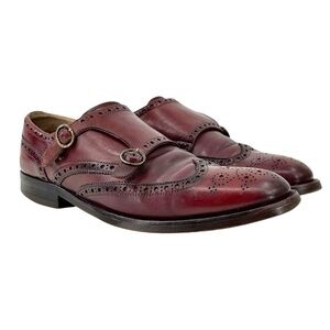 Velasca Milano Italian Designer Burgundy Brown Monk Strap Leather Shoes Loafers